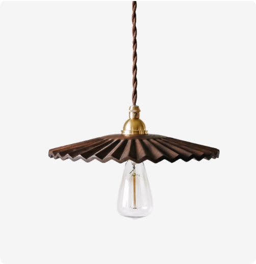 Vintage Black Walnut & Brass Pendant Chandelier