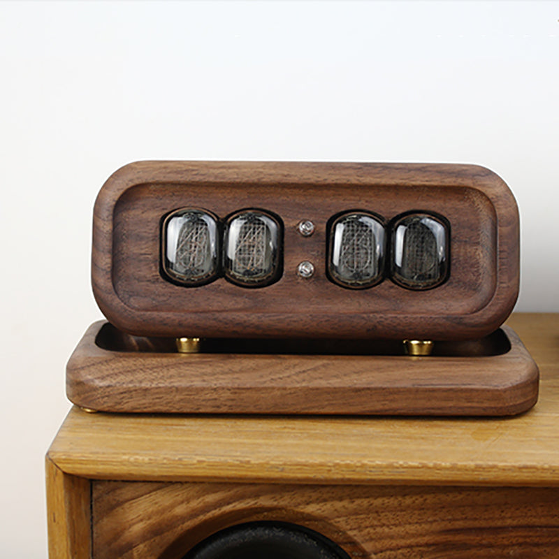 Solid Black Walnut Glow Tube Digital Clock