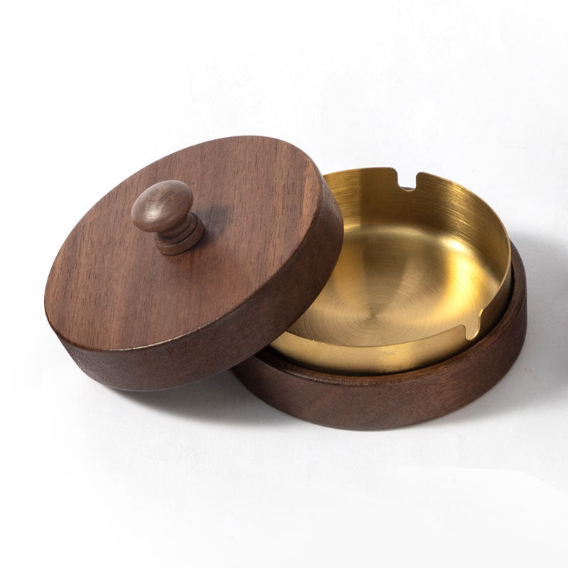 Black Walnut Ashtray With Metal Liner & Lid