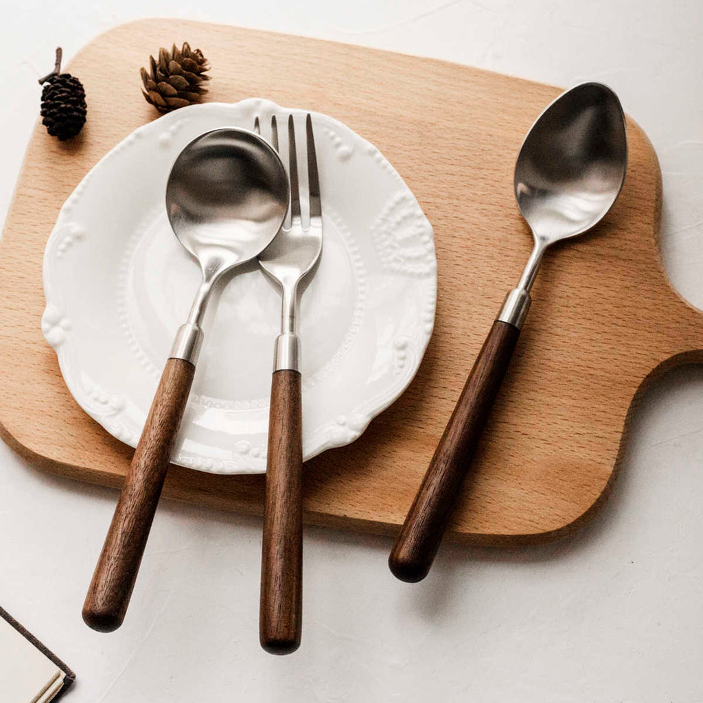 Stainless Steel Cutlery With Black Walnut Handle
