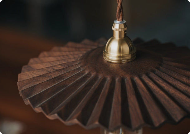 Vintage Black Walnut & Brass Pendant Chandelier