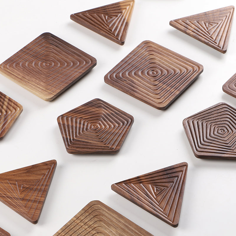 Black Walnut Geometric Tea Coasters (Set of 3)