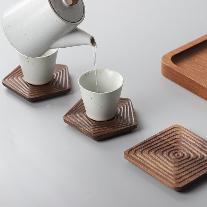 Black Walnut Geometric Tea Coasters (Set of 3)
