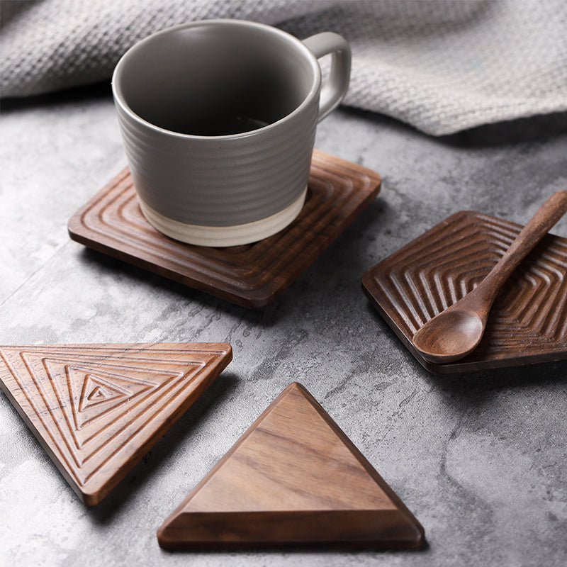 Black Walnut Geometric Tea Coasters (Set of 3)
