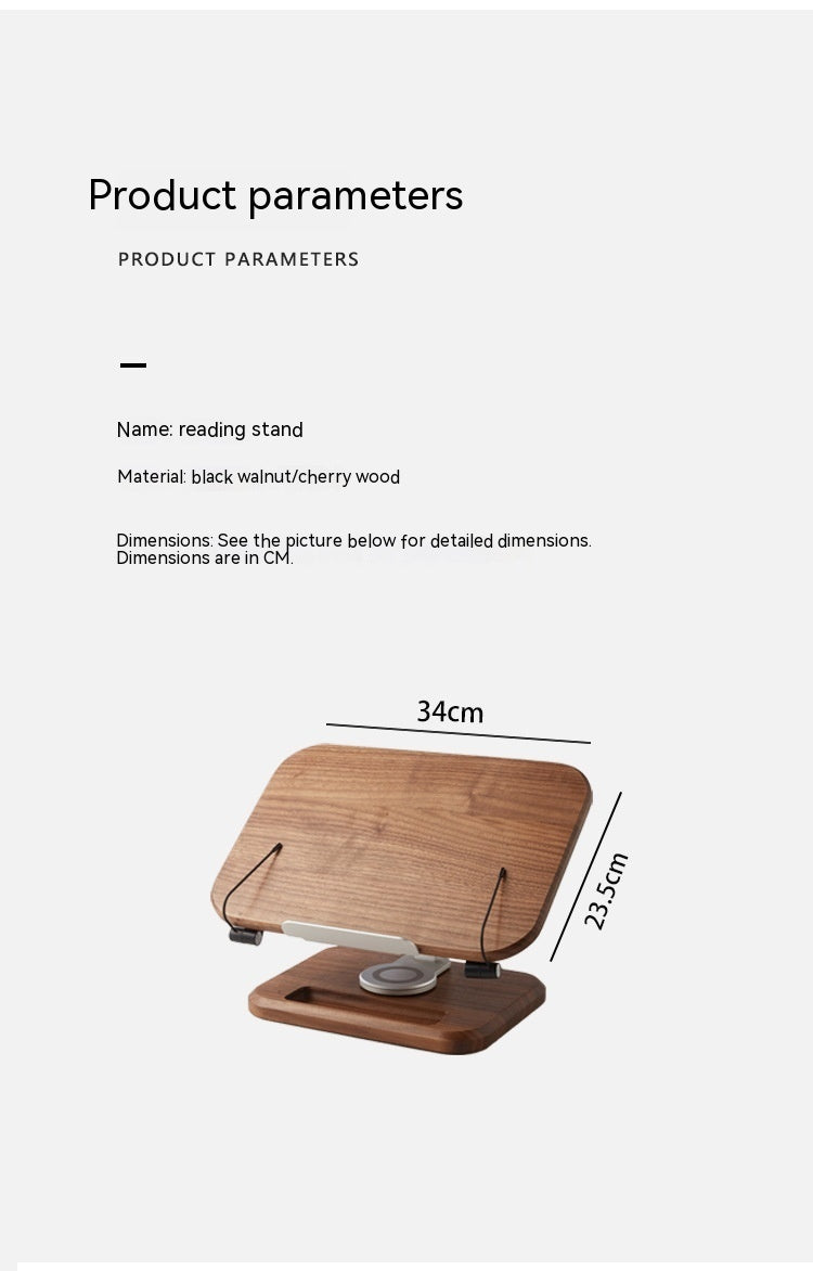 Solid Black Walnut Rotating Reading Stand | Adjustable Book & iPad Holder