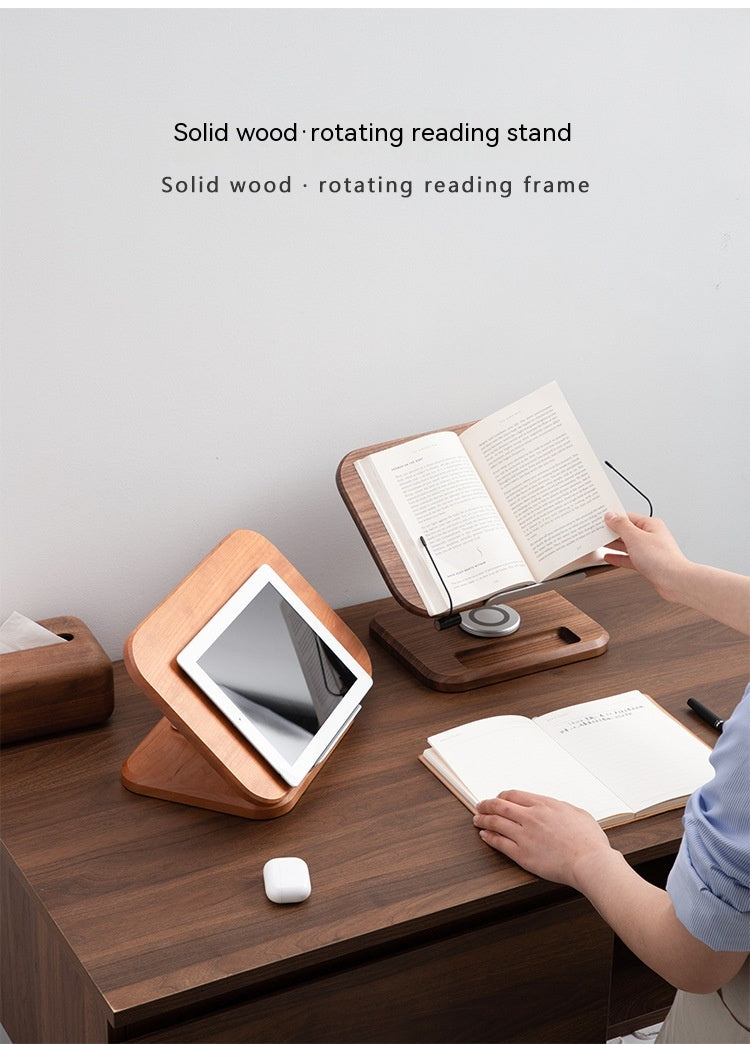 Solid Black Walnut Rotating Reading Stand | Adjustable Book & iPad Holder