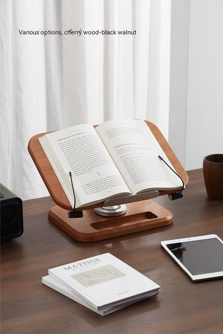 Solid Black Walnut Rotating Reading Stand | Adjustable Book & iPad Holder