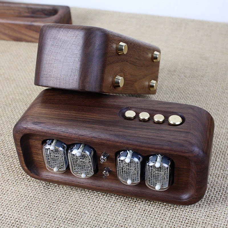 Solid Black Walnut Glow Tube Digital Clock