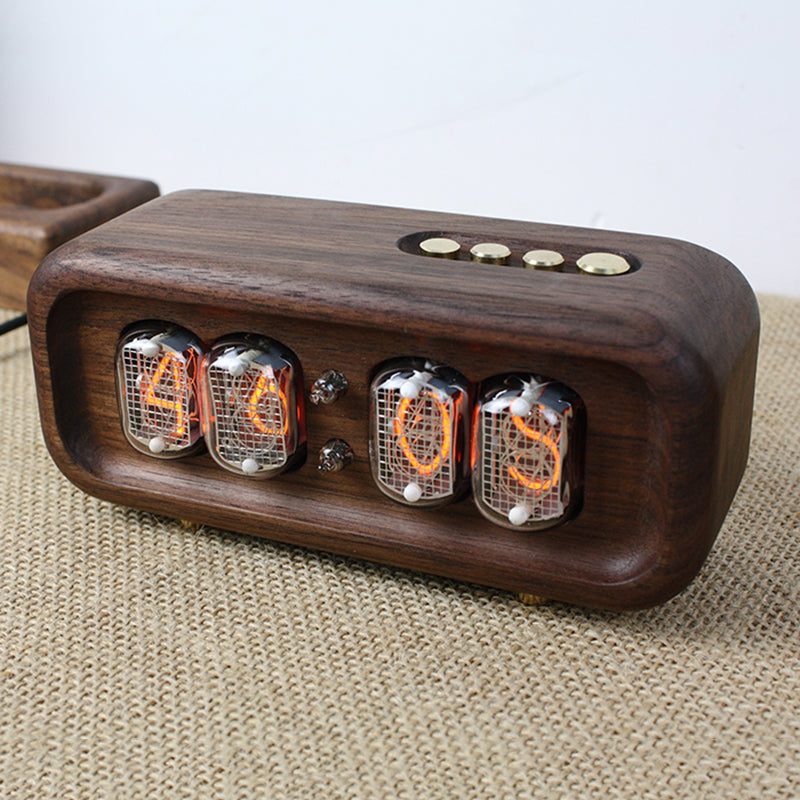 Solid Black Walnut Glow Tube Digital Clock