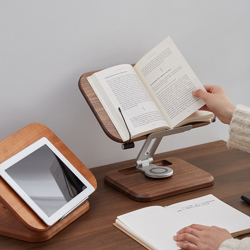 Solid Black Walnut Rotating Reading Stand | Adjustable Book & iPad Holder