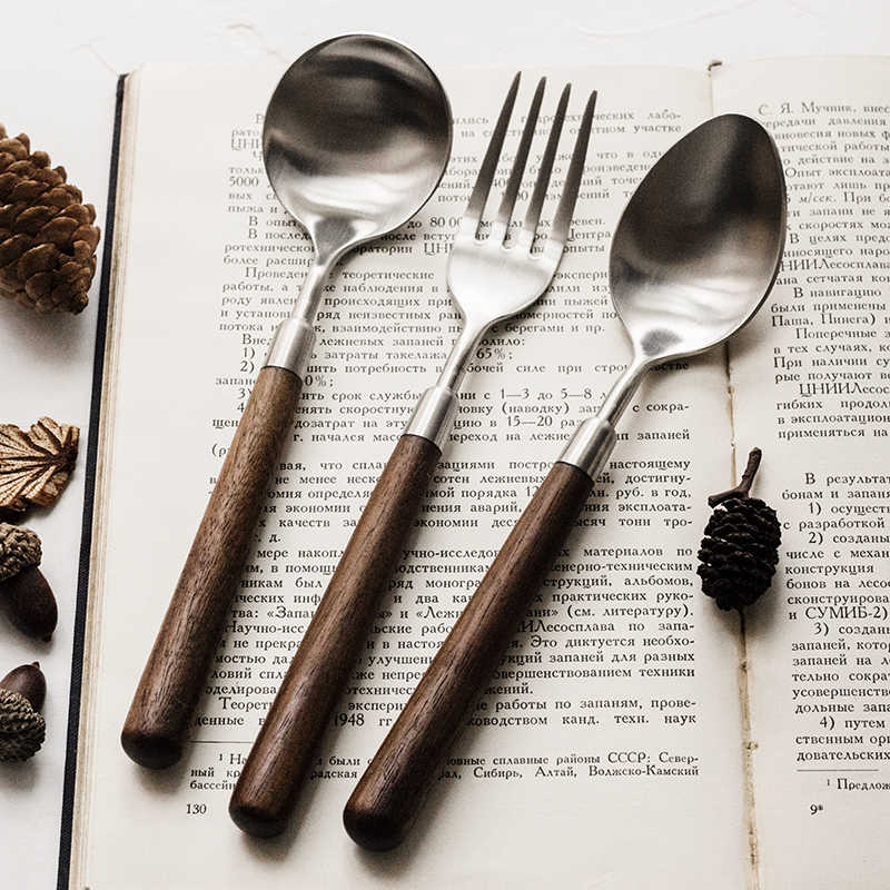 Stainless Steel Cutlery With Black Walnut Handle