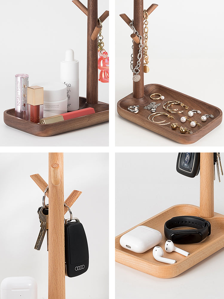 Solid Black Walnut LED Table Lamp Key Holder & Rechargeable Desk