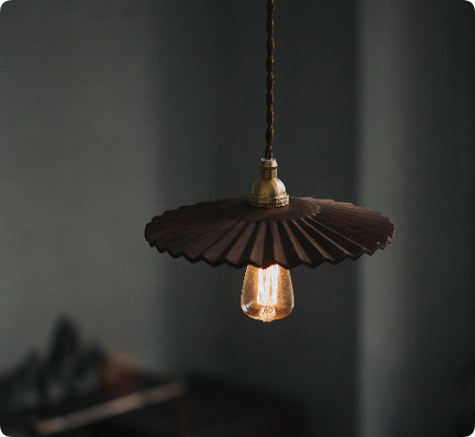 Vintage Black Walnut & Brass Pendant Chandelier