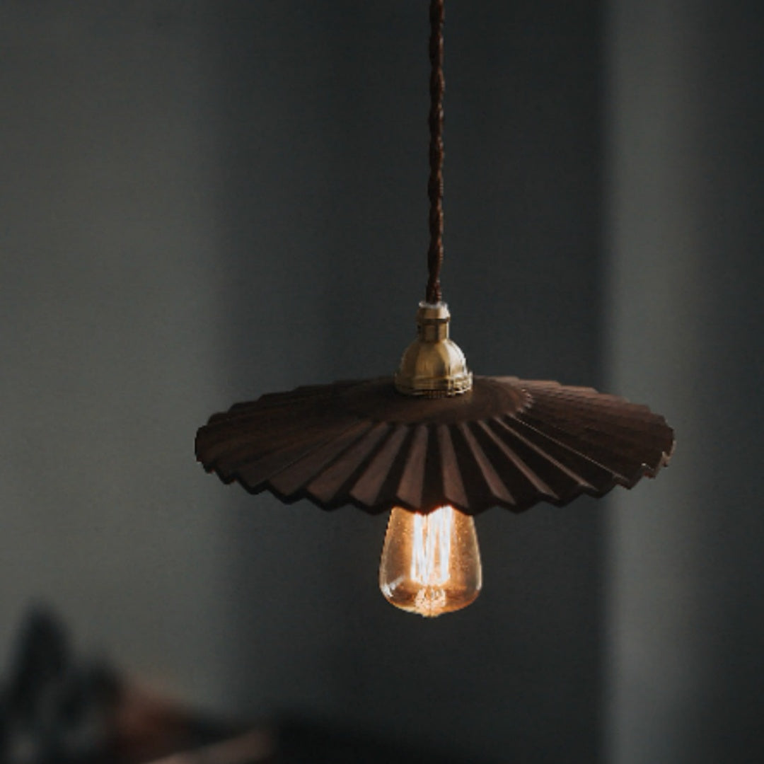 Vintage Black Walnut & Brass Pendant Chandelier
