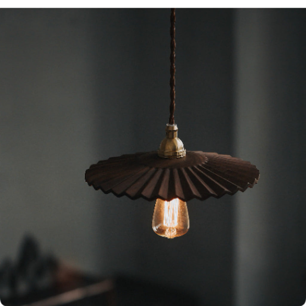 Vintage Black Walnut & Brass Pendant Chandelier