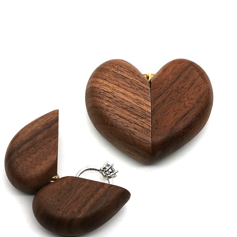 Black Walnut Proposal Heart Ring Box