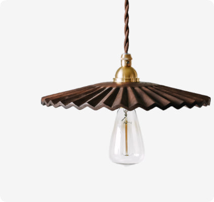 Vintage Black Walnut & Brass Pendant Chandelier