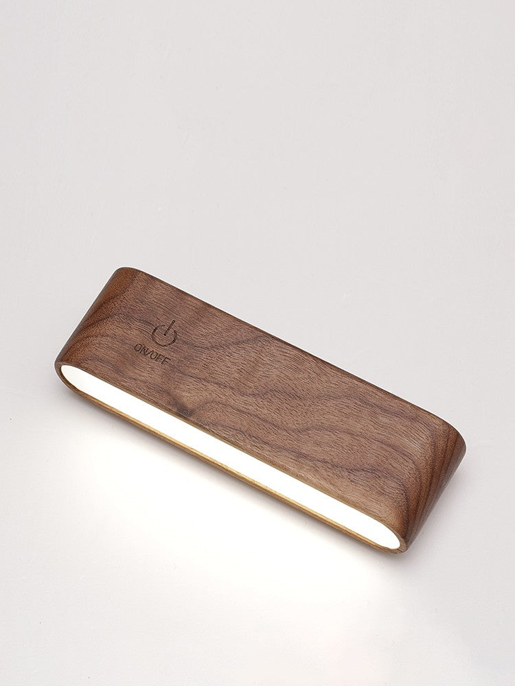 Solid Black Walnut LED Table Lamp Key Holder & Rechargeable Desk