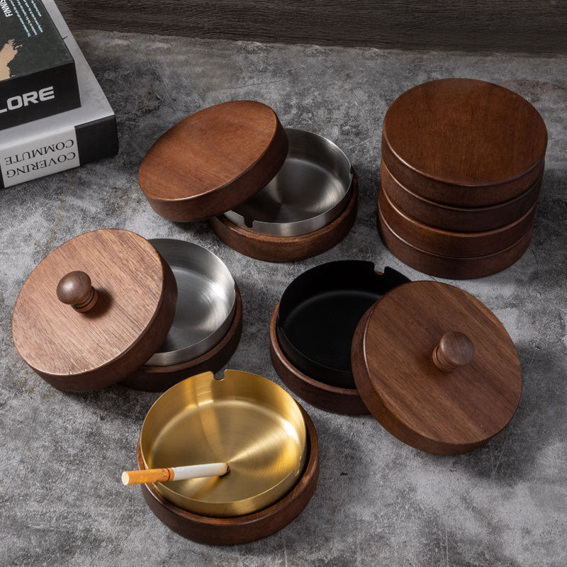 Black Walnut Ashtray With Metal Liner & Lid