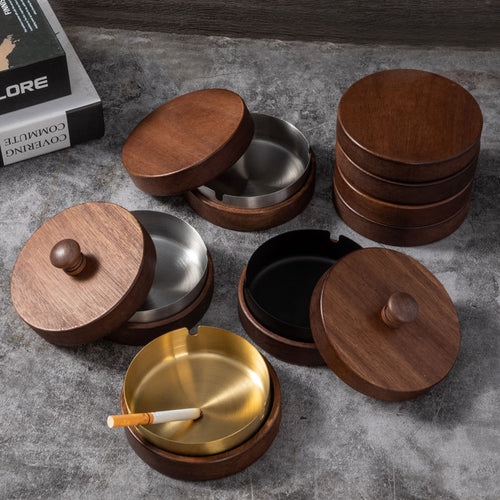 Black Walnut Ashtray With Metal Liner & Lid