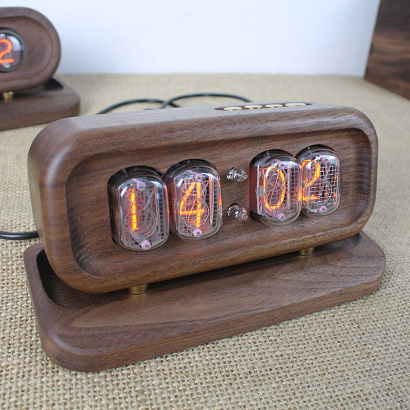 Solid Black Walnut Glow Tube Digital Clock