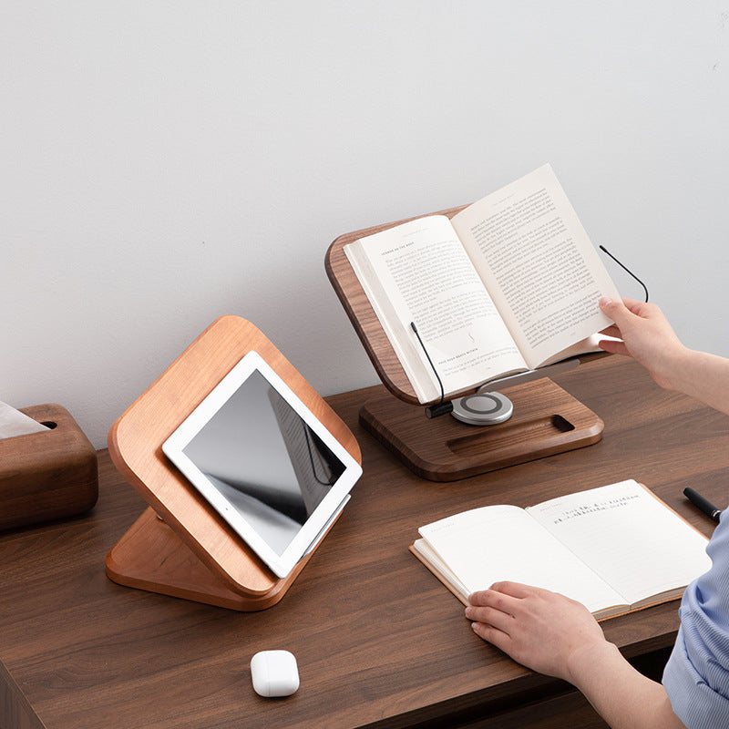 Solid Black Walnut Rotating Reading Stand | Adjustable Book & iPad Holder