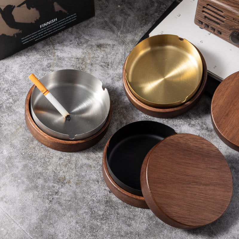 Black Walnut Ashtray With Metal Liner & Lid