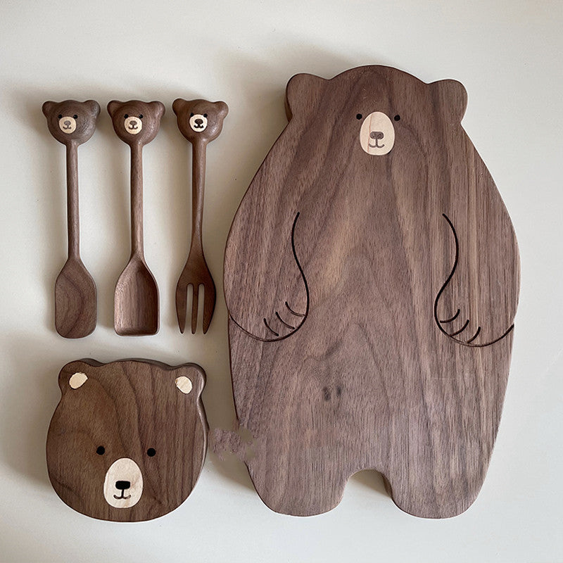 Handmade Bear Wooden Chopping Board & Utensil Collection