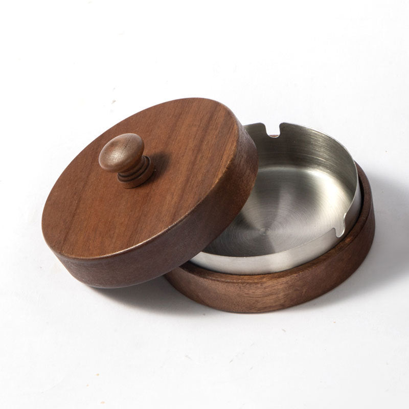 Black Walnut Ashtray With Metal Liner & Lid