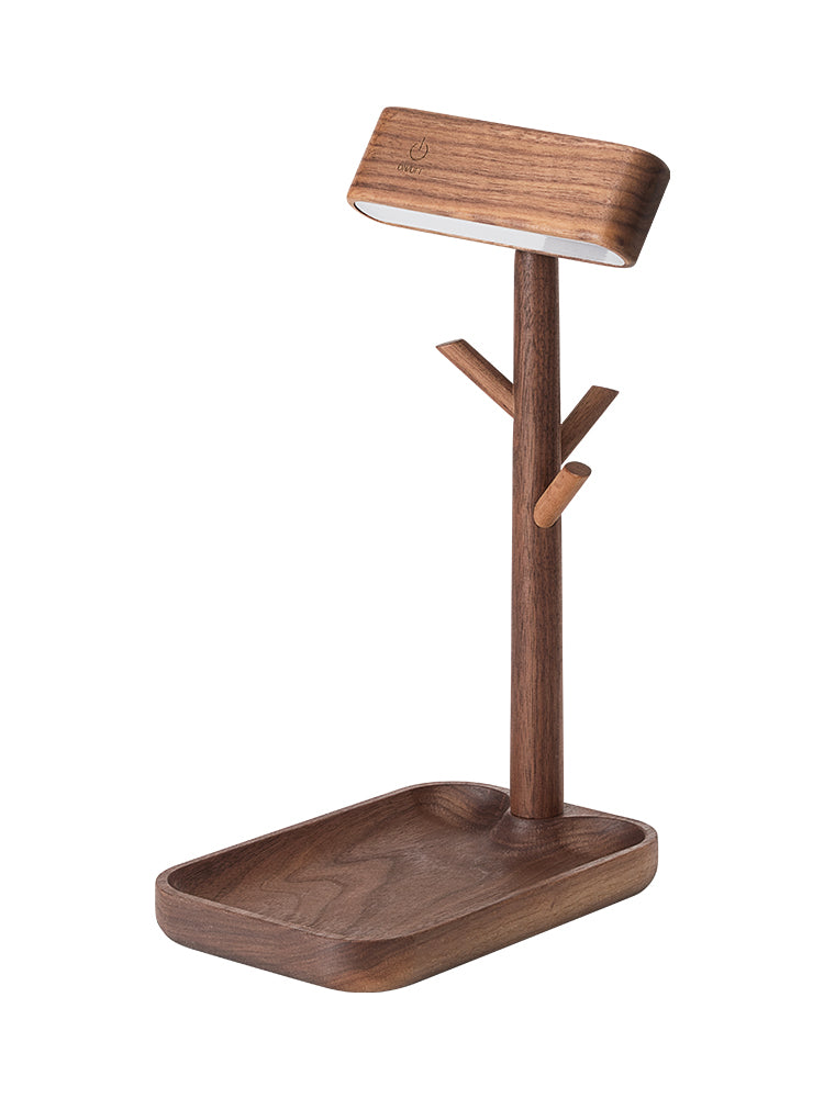 Solid Black Walnut LED Table Lamp Key Holder & Rechargeable Desk