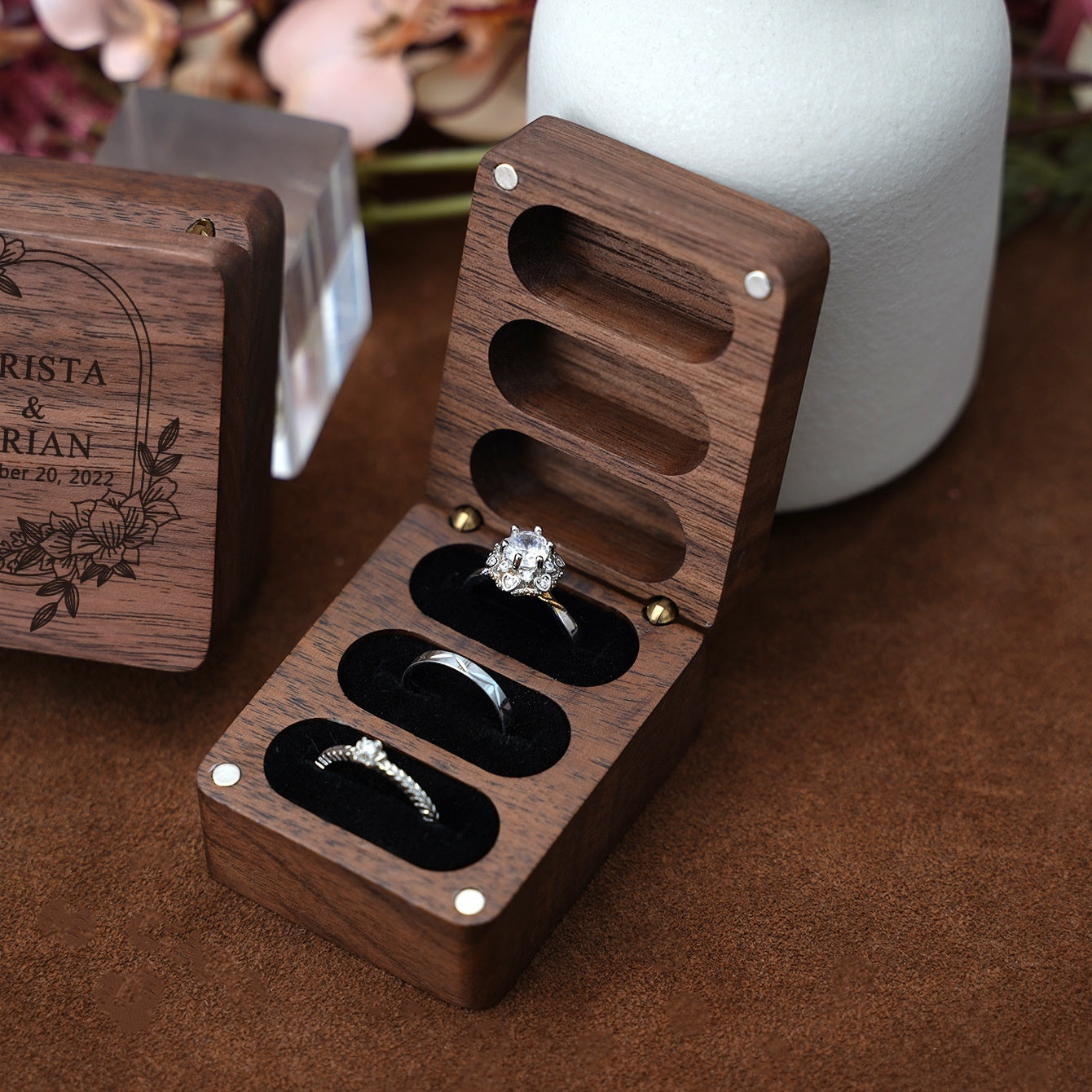 Black Walnut Wedding Ring Jewellery Box