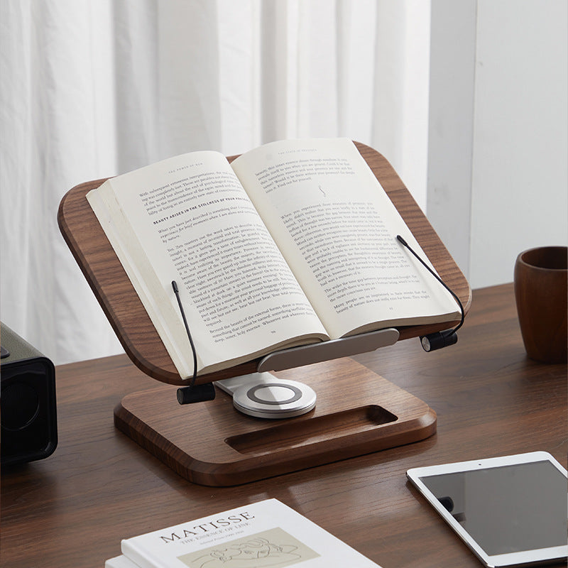 Solid Black Walnut Rotating Reading Stand | Adjustable Book & iPad Holder