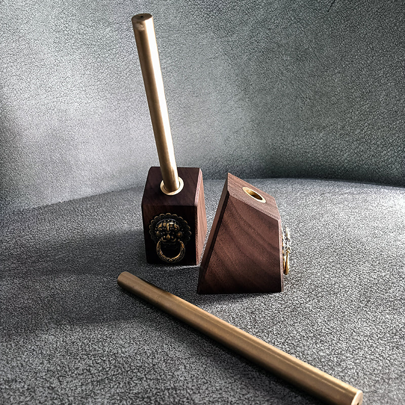 Black Walnut Geometric Pen Holder With Copper Pen