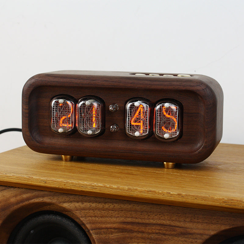 Solid Black Walnut Glow Tube Digital Clock